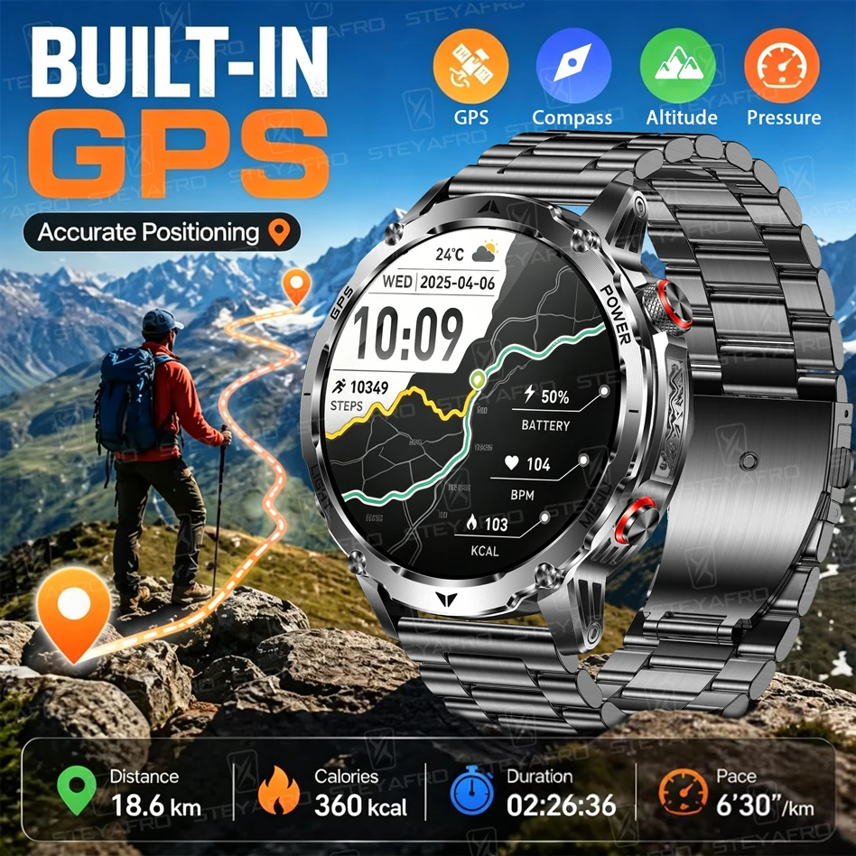 Smartwatch M Active - GPS'li Erkek Askeri Akıllı Saat 1100mAh