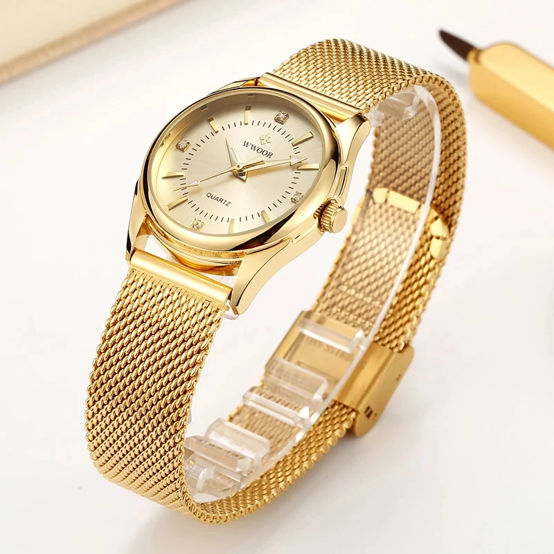 Stainless Mesh Band - WWOOR Lüks Marka Elbise Altın İzle